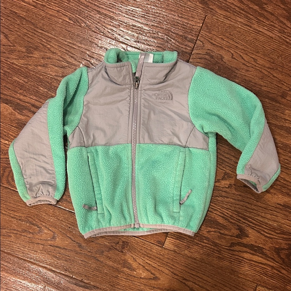 The North Face Kids Mint Green and Light Gray Fleece Puffer Jacket